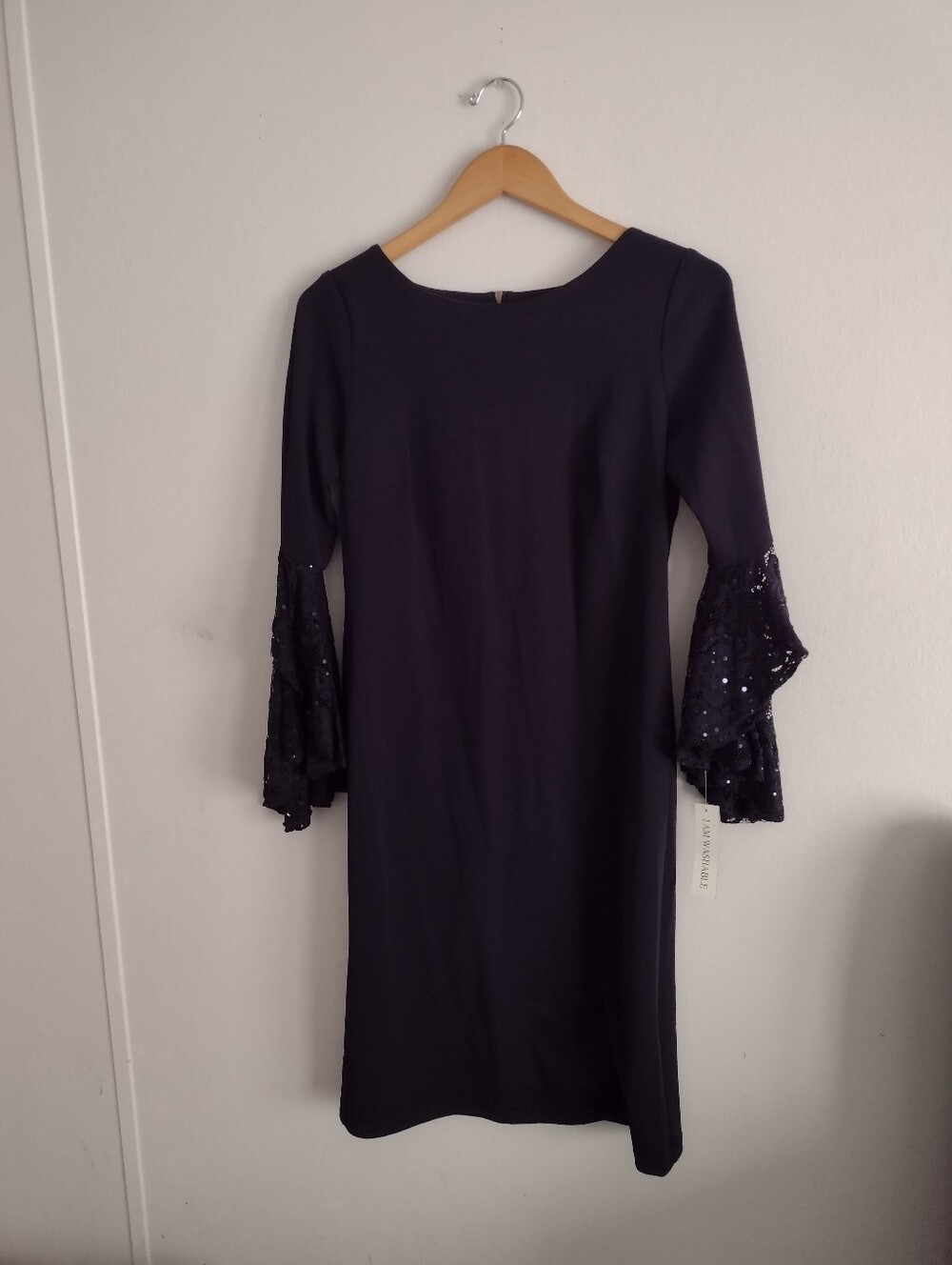 Shelby Nites Flutter Sleeves Exposed Zipper Back  Navy Dress